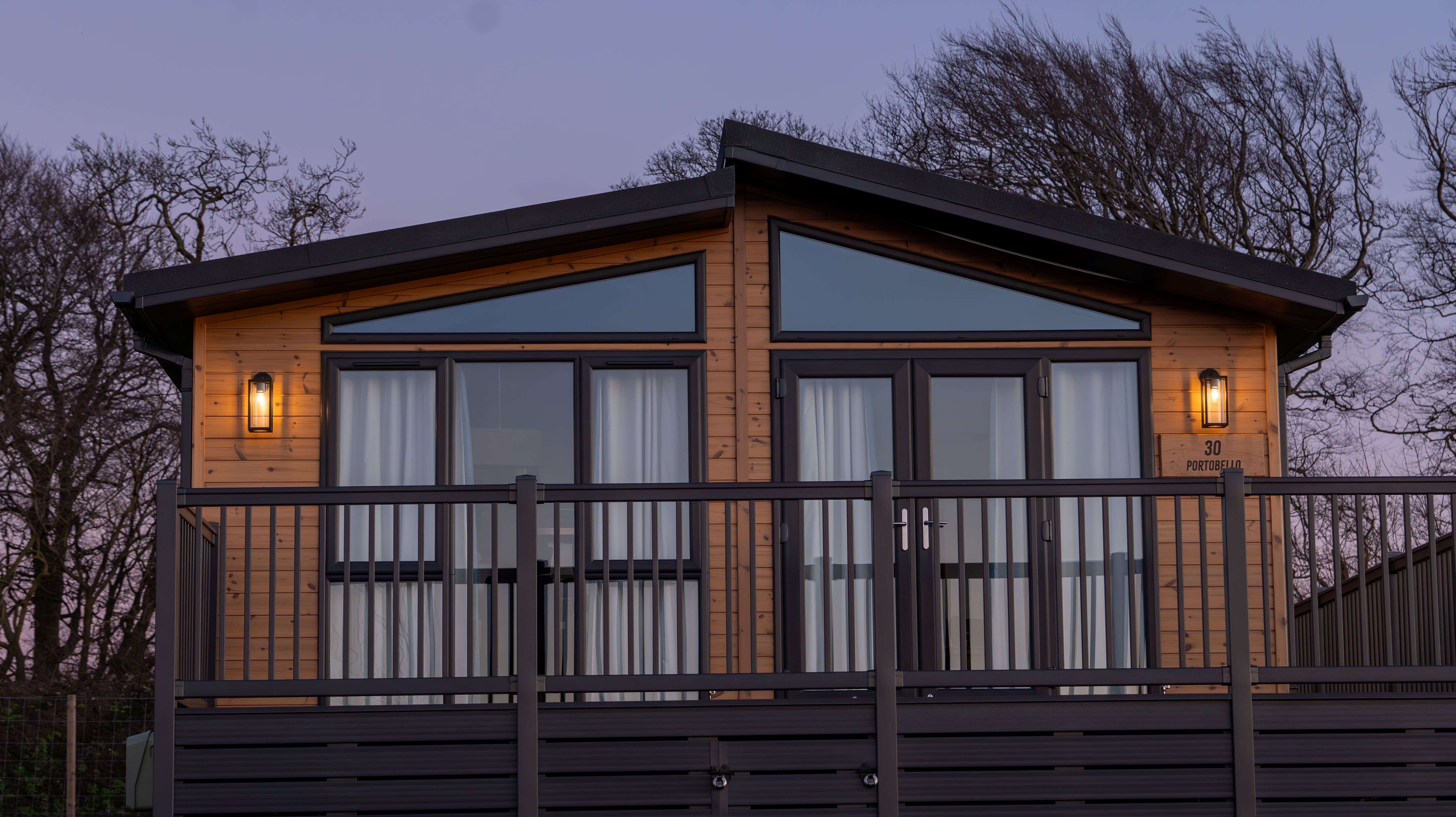 hilltop lodge exterior evening